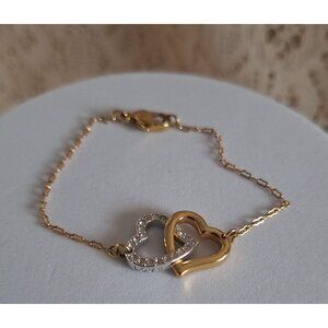 EUC Swarovski  Double Heart Bi-color Love Bracelet w/ Crystals